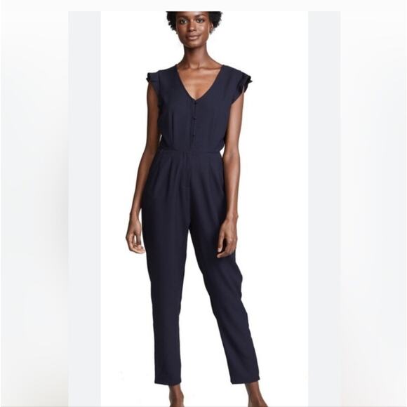CUPCAKES and CASHMERE navy jumpsuit button front flutter sleeve tapered size 6 - Picture 1 of 7